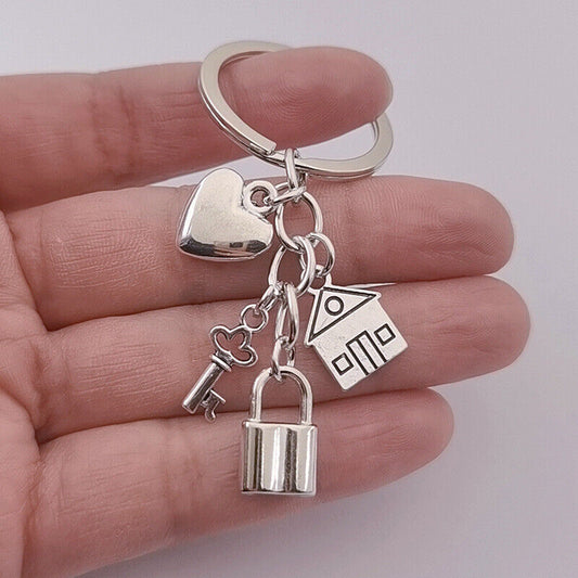 Home Keychain Heart Key And Lock Love House Keyring