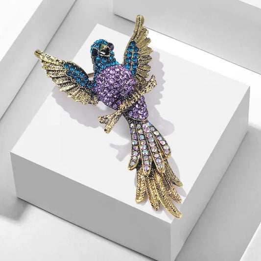 Hummingbird Crystal Brooch Pin Blue Purple Rhinestone Brooch 3.7 x 7cm