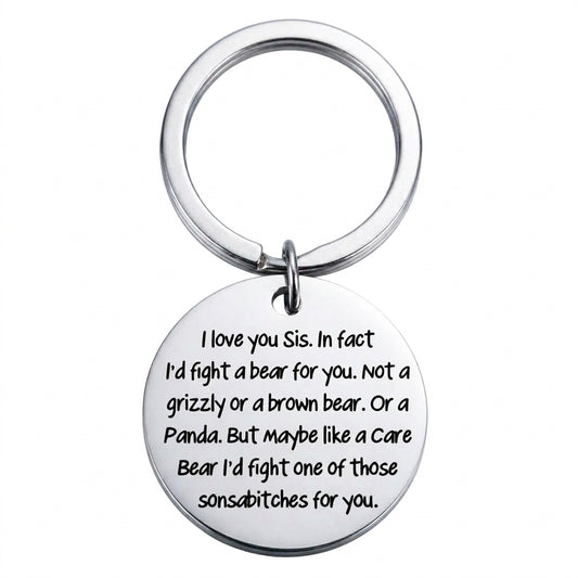 I Love You Sis Keyring Sister Sibling Round Keychain Gift For BFF Best Friend Bestie Friendship For Birthday Friendship Day Special Occasion
