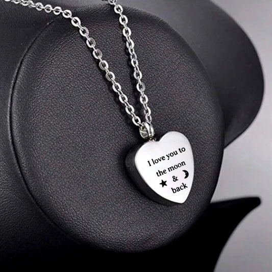 I Love You To The Moon & Back Cremation Urn Necklace Pendant Ashes Memorial Heart Locket Keepsake in Stainless Steel Gift For Loss Of Loved One Bereavement Sympathy Remembrance