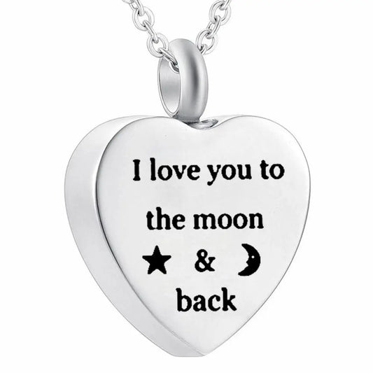 I Love You To The Moon & Back Cremation Urn Necklace Pendant Ashes Memorial Heart Locket Keepsake in Stainless Steel Gift For Loss Of Loved One Bereavement Sympathy Remembrance