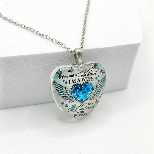 Exquisite Butterfly I'm A Wife To A Husband Heart-Shaped Crystal Memorial Double Sided Pendant Necklace