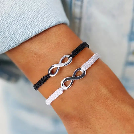 Infinity Symbol Black White Braided Rope Bracelet Set Couple Friend Gift