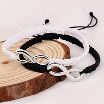 Infinity Symbol Black White Braided Rope Bracelet Set Couple Friend Gift