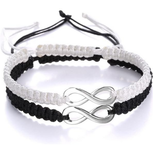 Infinity Symbol Yin Yang Black White Braided Rope Bracelet Gift Set For Friends Girlfriend Boyfriend Partner Couples For Birthday Anniversary Valentine's Day