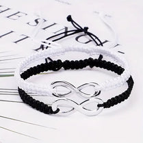 Infinity Symbol Black White Braided Rope Bracelet Set Couple Friend Gift