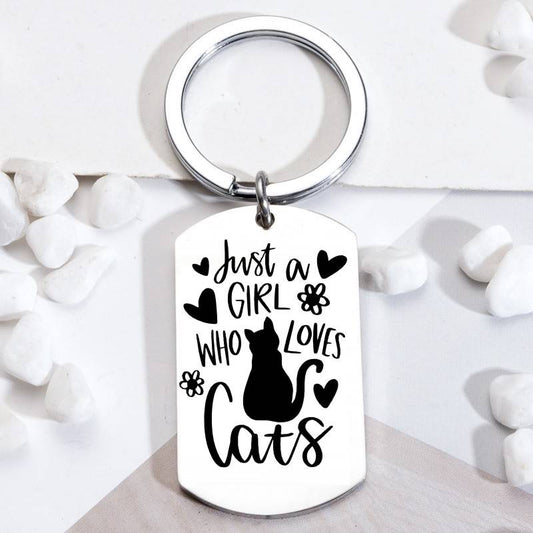 Just A Girl Who Loves Cats Keychain Cute Stainless Steel Cute Keyring