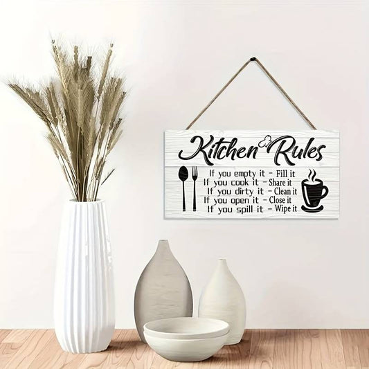 Funny Kitchen Rules Home & Dining Room Decor Wooden Sign Plaque Ornament