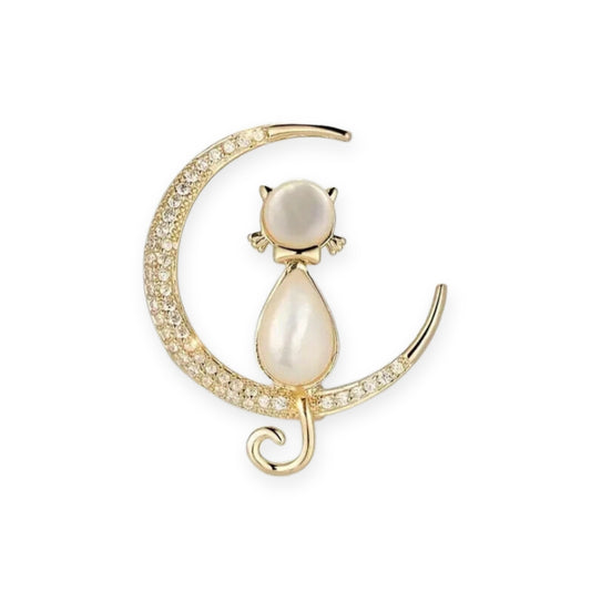 Lovely Cat Moon Crystal Brooch Pin Sparkling Crystals Womens Brooch Gift For Women Gift Idea For Mum Grandma Aunt
