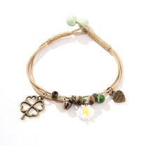 Lovely Layered Clover Heart & Daisy Pendant Weave Bracelet