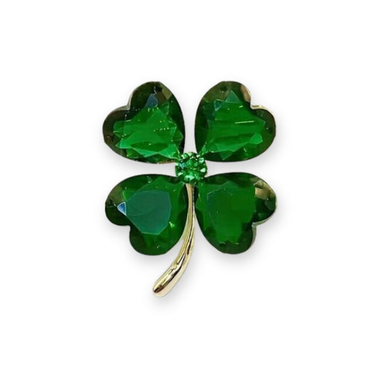 Lucky Clover Leaf Irish Brooch Green Shamrock Four Leaf Clover For Women Crystal Pin St. Patrick's Day Blouse Dress Coat Scarf Brooch Gift For Mum Grandma Aunt 2.8 x 3.4cm