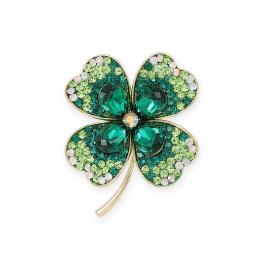 Lucky Clover Leaf Irish Brooch Green Shamrock Four Leaf Clover For Women Crystal Pin St. Patrick's Day Blouse Dress Coat Scarf Brooch Gift For Mum Grandma Aunt 3.5 x 4cm