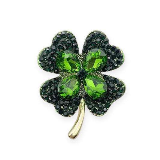 Lucky Clover Leaf Irish Brooch Green Shamrock Four Leaf Clover For Women Crystal Pin St. Patrick's Day Blouse Dress Coat Scarf Brooch Gift For Mum Grandma Aunt 4.2 x 5cm