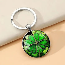 Lucky Crystal Round Four Leaf Clover Keychain Irish Shamrock Keyring