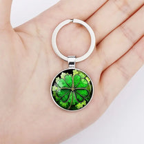 Lucky Crystal Round Four Leaf Clover Keychain Irish Shamrock Keyring