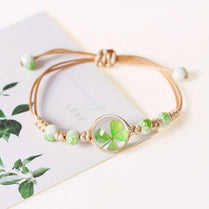 Marble Ceramic Flower Lucky Clover Four Leaf Irish Shamrock Hand Anklet Bracelet