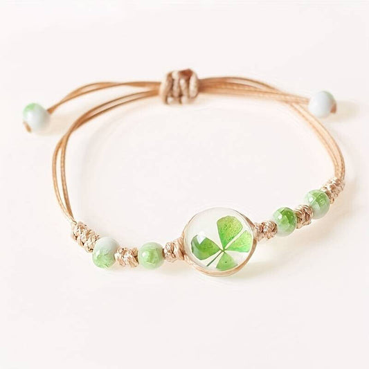 Marble Ceramic Flower Lucky Clover Four Leaf Irish Shamrock Hand Anklet Bracelet