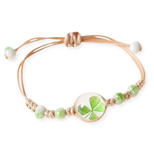 Marble Ceramic Flower Lucky Clover Four Leaf Irish Shamrock Hand Anklet Bracelet For Friend Girlfriend Daughter Granddaughter For Birthday Anniversary Special Occasion
