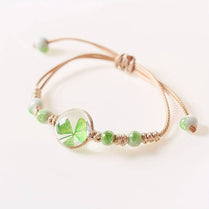 Marble Ceramic Flower Lucky Clover Four Leaf Irish Shamrock Hand Anklet Bracelet