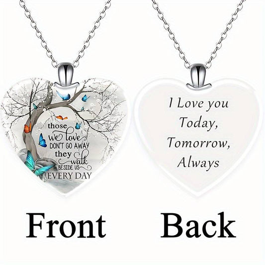 Exquisite Those We Love Don't Go Away Crystal Memorial Double Sided Pendant Necklace