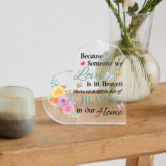 Heaven In Our Home Memorial Heart-Shaped Block Acrylic Plaque Gift Free-Standing Sign Keepsake Gifts For Loss Of Loved One Bereavement Sympathy Remembrance