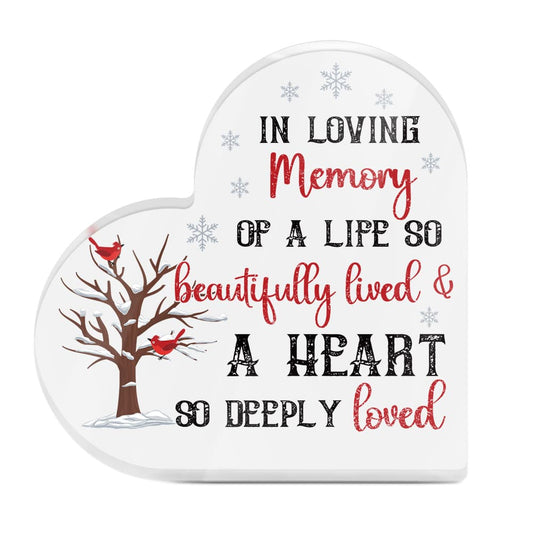 In Loving Memory Memorial Robin Theme Heart-Shaped Block Acrylic Plaque Gift Free-Standing Sign Keepsake Gifts For Loss Of Loved One Bereavement Sympathy Remembrance