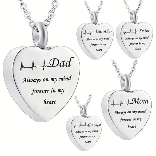 Family Heart Jewellery Urn for Mum Dad Sister Brother Grandma Grandpa Necklace Pendant Ashes Locket Keepsake