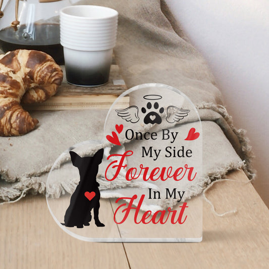 Forever In My Heart Memorial Pet Dog Heart-Shaped Block Acrylic Plaque Gift Free-Standing Sign Keepsake For Loss of Pet Bereavement Sympathy Remembrance In Memory of Dog Passed Away