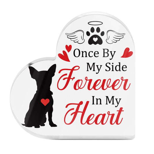 Forever In My Heart Memorial Pet Dog Heart-Shaped Block Acrylic Plaque Gift Free-Standing Sign Keepsake For Loss of Pet Bereavement Sympathy Remembrance In Memory of Dog Passed Away