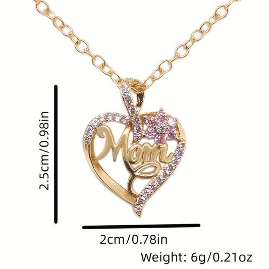 Elegant Exquisite Heart Flower Mother's Day Pendant Necklace