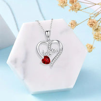 Mom Mothers Heart-Shaped Rhinestone Crystal I Love You Pendant Necklace