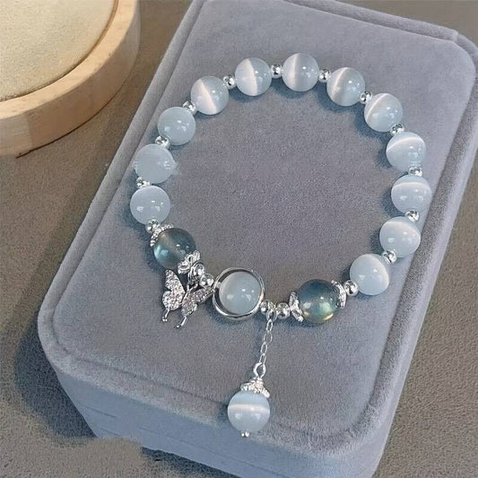 Butterfly Pendant Grey Bracelet Moonlight Stones Stretchable Bracelet