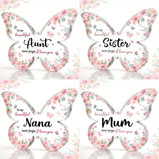 To My Aunt Nana Sister Mum Daughter Godmother Family Butterfly-Shaped Block Acrylic Plaque Birthday Keepsake Gift