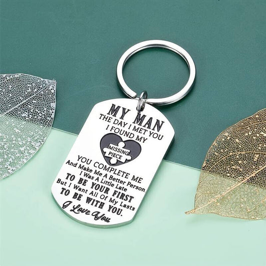 My Man Engraved Love Keychain Keyring Gift for Husband Anniversary Valentines