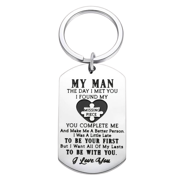 My Man Engraved Love Keychain Keyring Gift For Boyfriend Girlfriend Partner Couples For Birthday Anniversary Valentine's Day Special Occasion