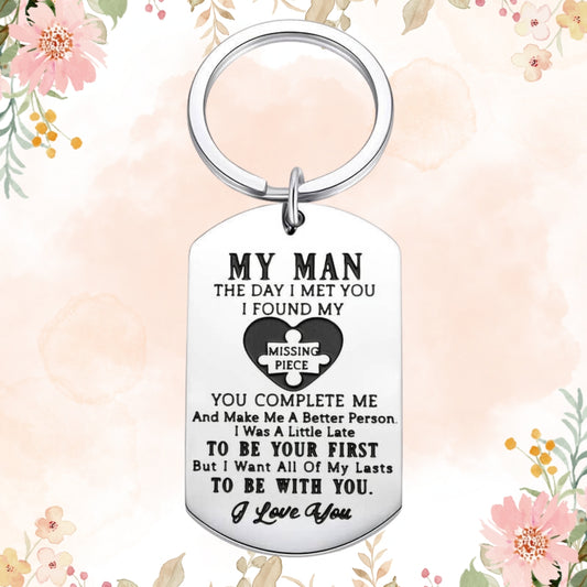 My Man Engraved Love Keychain Keyring Gift For Boyfriend Girlfriend Partner Couples For Birthday Anniversary Valentine's Day Special Occasion