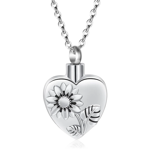 Sunflower Heart Ashes Necklace Memorial Pendant Ashes Locket Cremation Urn Keepsake in Stainless Steel Gift For Loss Of Loved One Bereavement Sympathy Remembrance