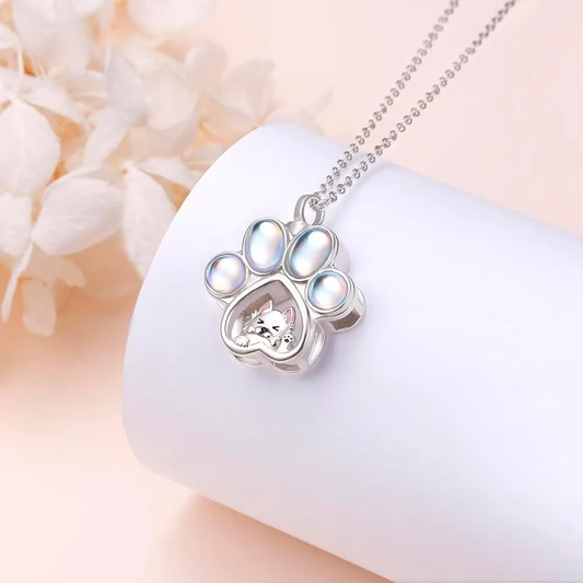 Dog Paw Ashes Necklace Memorial Pendant Ashes Locket Cremation Urn Keepsake in Stainless Steel Gift For Loss Of Pet Bereavement Sympathy Remembrance