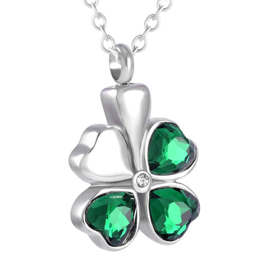 Four Leaf Clover Ashes Necklace Memorial Pendant Ashes Locket Cremation Urn Keepsake in Stainless Steel Gift For Loss Of Loved One Bereavement Sympathy Remembrance