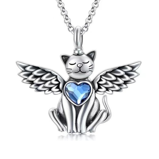 Cat Wings Pet Ashes Necklace Memorial Pendant Ashes Locket Cremation Urn Keepsake in Stainless Steel Gift For Loss Of Pet Bereavement Sympathy Remembrance