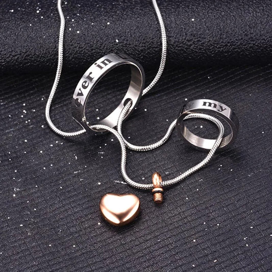Interlocking Rings & Heart Ashes Necklace Memorial Pendant Ashes Locket Cremation Urn Keepsake in Stainless Steel Gift For Loss Of Loved One Bereavement Sympathy Remembrance
