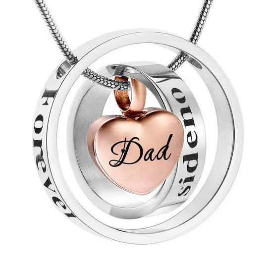 Interlocking Rings & Heart Ashes Necklace Memorial Pendant Ashes Locket Cremation Urn Keepsake in Stainless Steel Gift For Loss Of Loved One Bereavement Sympathy Remembrance