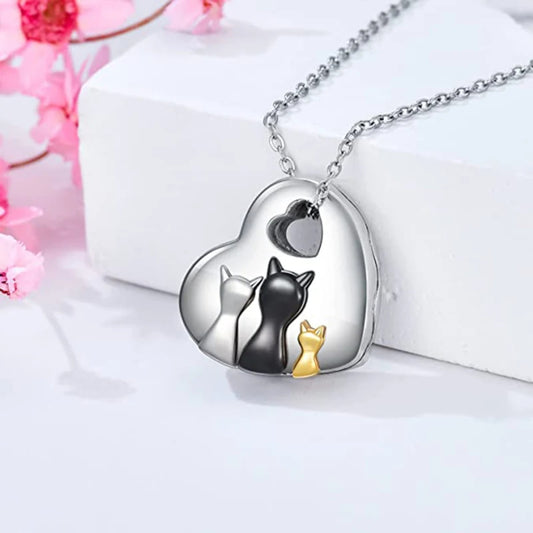Cat Kittens Pet Ashes Necklace Memorial Pendant Ashes Locket Cremation Urn Keepsake in Stainless Steel Gift For Loss Of Pet Bereavement Sympathy Remembrance
