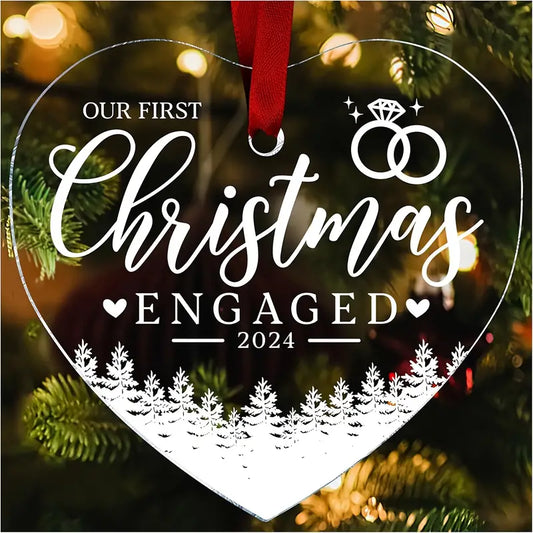 Our First Christmas Engaged Heart-Shaped Ornament Acrylic Wall Hanging Tree Decoration