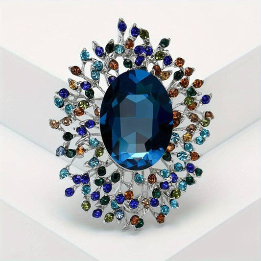 Oval Shaped Large Lapel Pin Inlaid Rhinestone Exquisite Brooch Cubic Zirconia Gift For Women Gift Idea For Mum Grandma Aunt