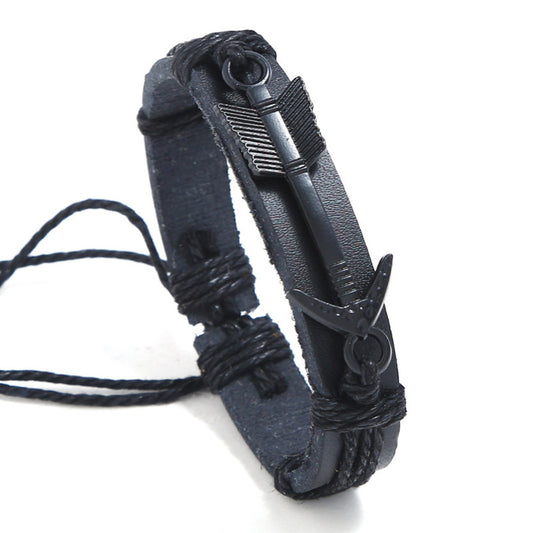 PU Leather Adjustable Punk Style Arrow Symbol Braided Bracelet Bangle For Gothic Steampunk Bohemian Unisex Wristband