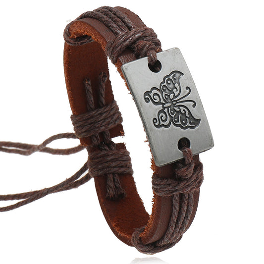 PU Leather Adjustable Punk Style Butterfly Braided Bracelet Bangle Gothic Steampunk Bohemian Unisex Wristband