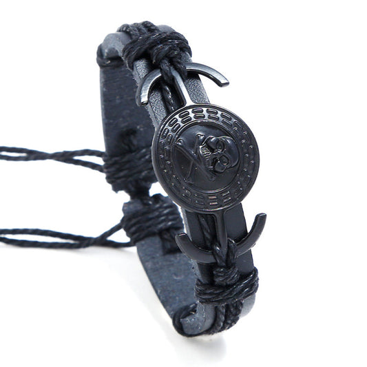 PU Leather Adjustable Punk Style Skull Braided Bracelet Bangle For Gothic Steampunk Bohemian Unisex Wristband