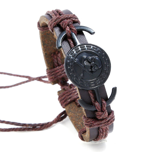 PU Leather Adjustable Punk Style Skull Braided Bracelet Bangle For Gothic Steampunk Bohemian Unisex Wristband