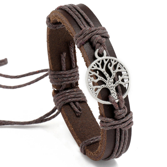 PU Leather Adjustable Punk Style Tree Of Life Symbol Braided Bracelet Bangle Gothic Steampunk Bohemian Unisex Wristband
